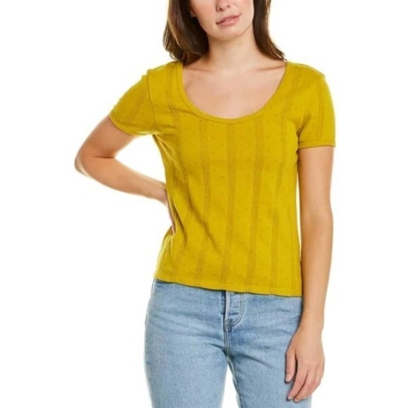 MADEWELL mustard yellow ribbed pointelle babydoll top size S Small - Picture 1 of 6